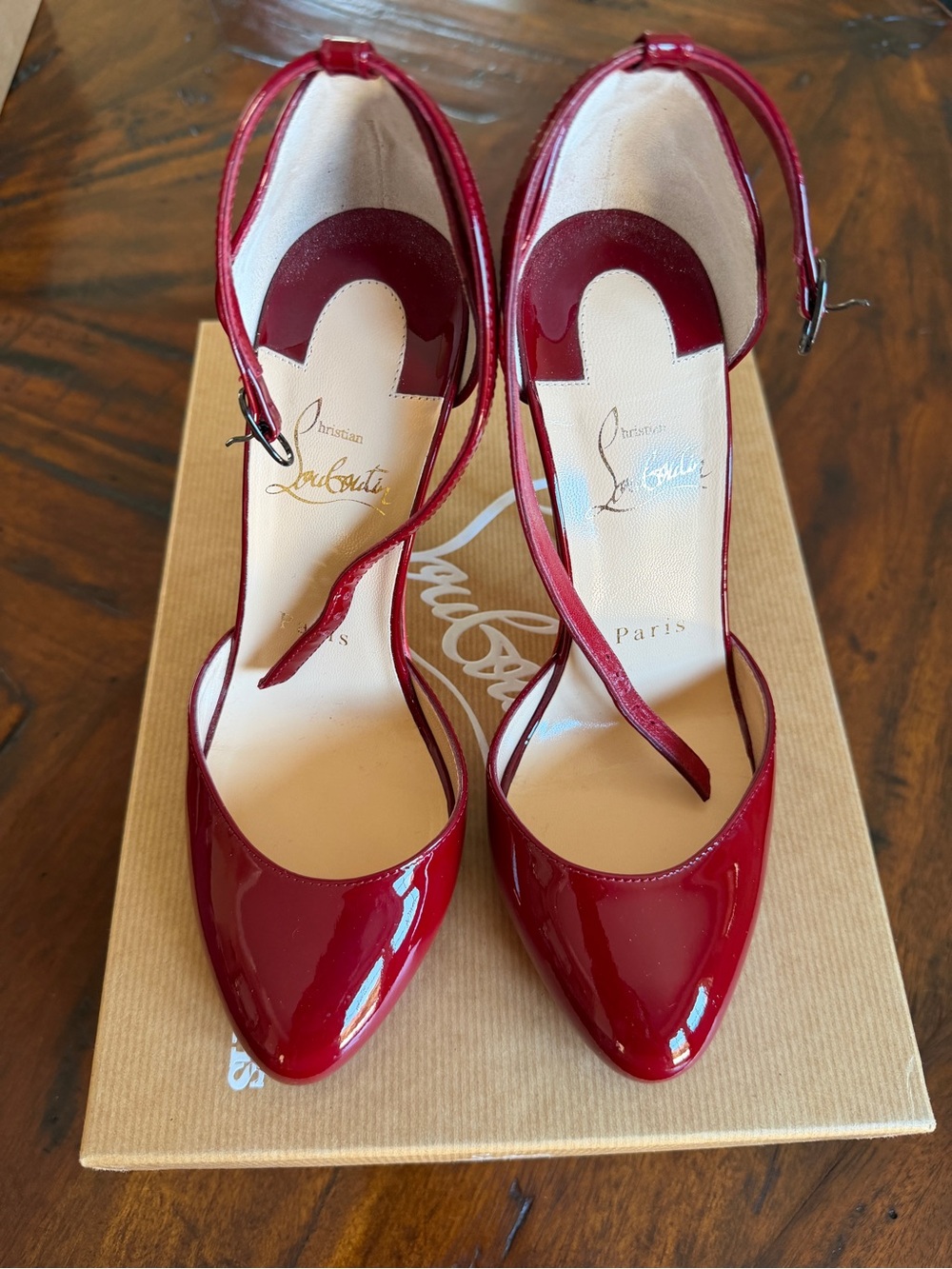 Christian Louboutin Candy Cherry Red Patent Leather Ankle-Strap Pumps - Picture 9 of 14